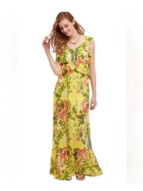 Anthropologie Plenty by Tracy Reese Yellow Floral Printed Chiffon Maxi